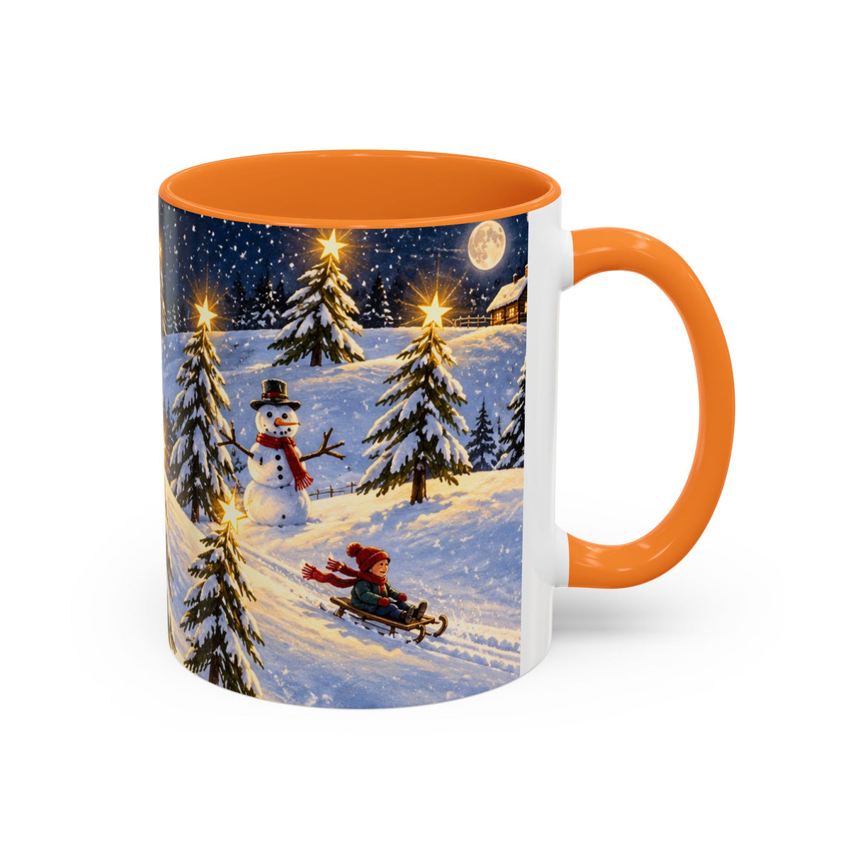 Christmas Snowy Night Mug — Festive Snowman & Sledding Holiday Coffee Cup (11oz, 15oz)