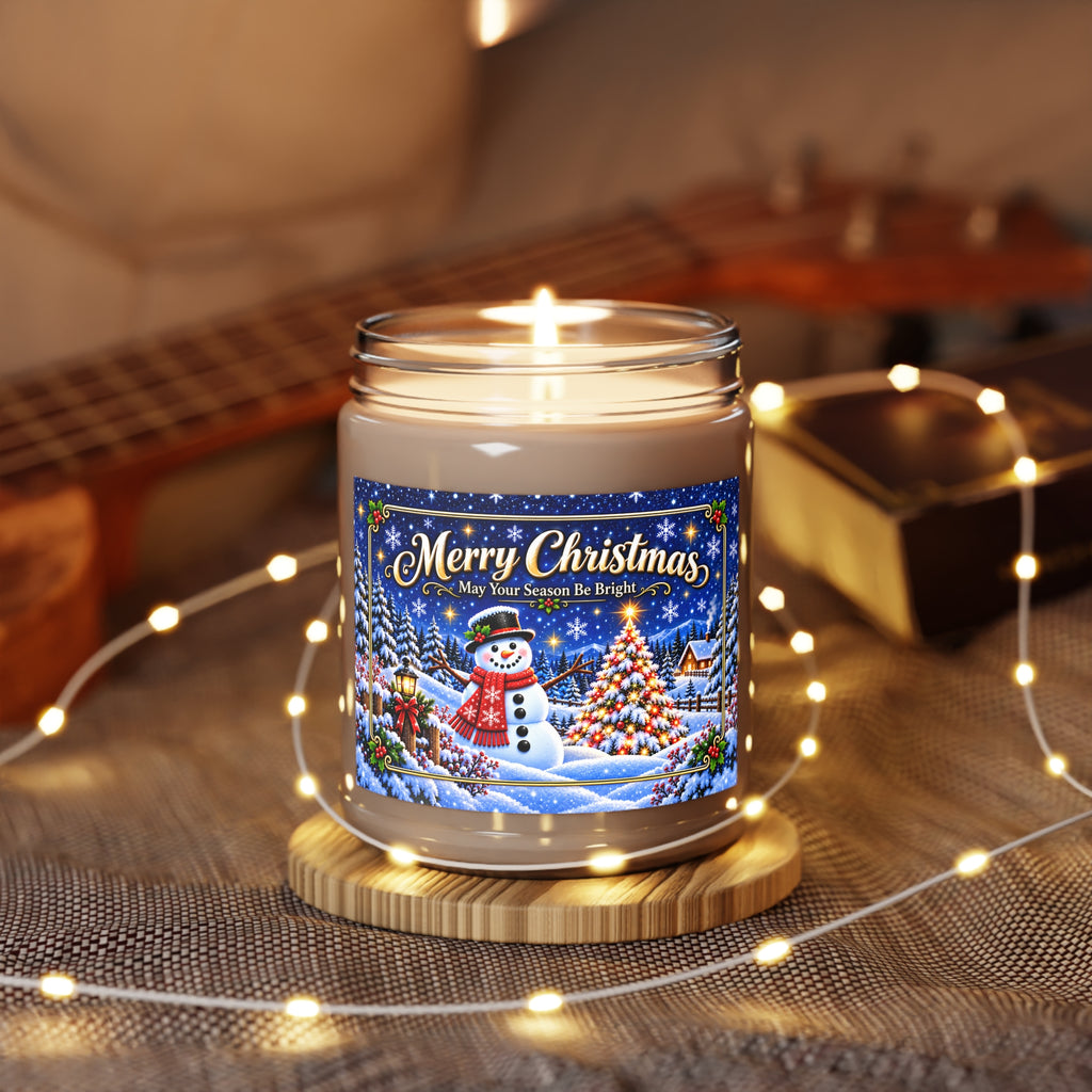 Christmas Snowman Scented Soy Candle 9oz – “Merry Christmas” Holiday Jar Candle