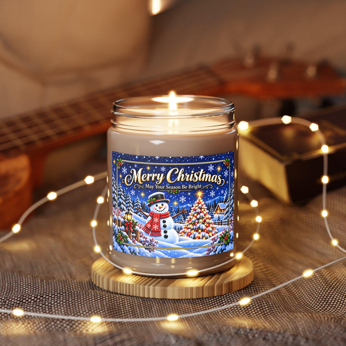 Christmas Snowman Scented Soy Candle 9oz – “Merry Christmas” Holiday Jar Candle