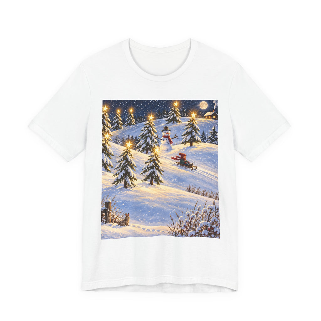 Winter Sleigh Ride T‑Shirt — Snowy Pine Forest Holiday Scene