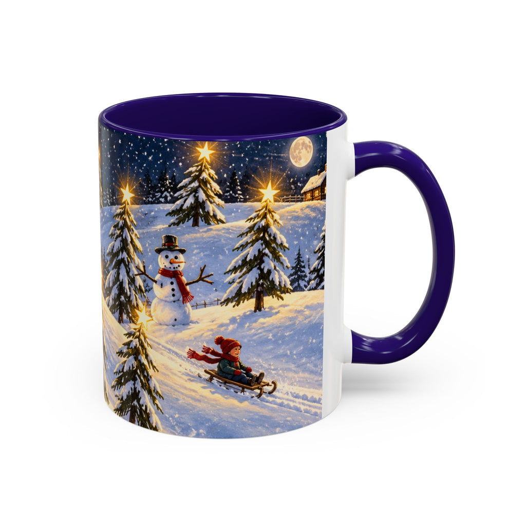 Christmas Snowy Night Mug — Festive Snowman & Sledding Holiday Coffee Cup (11oz, 15oz)