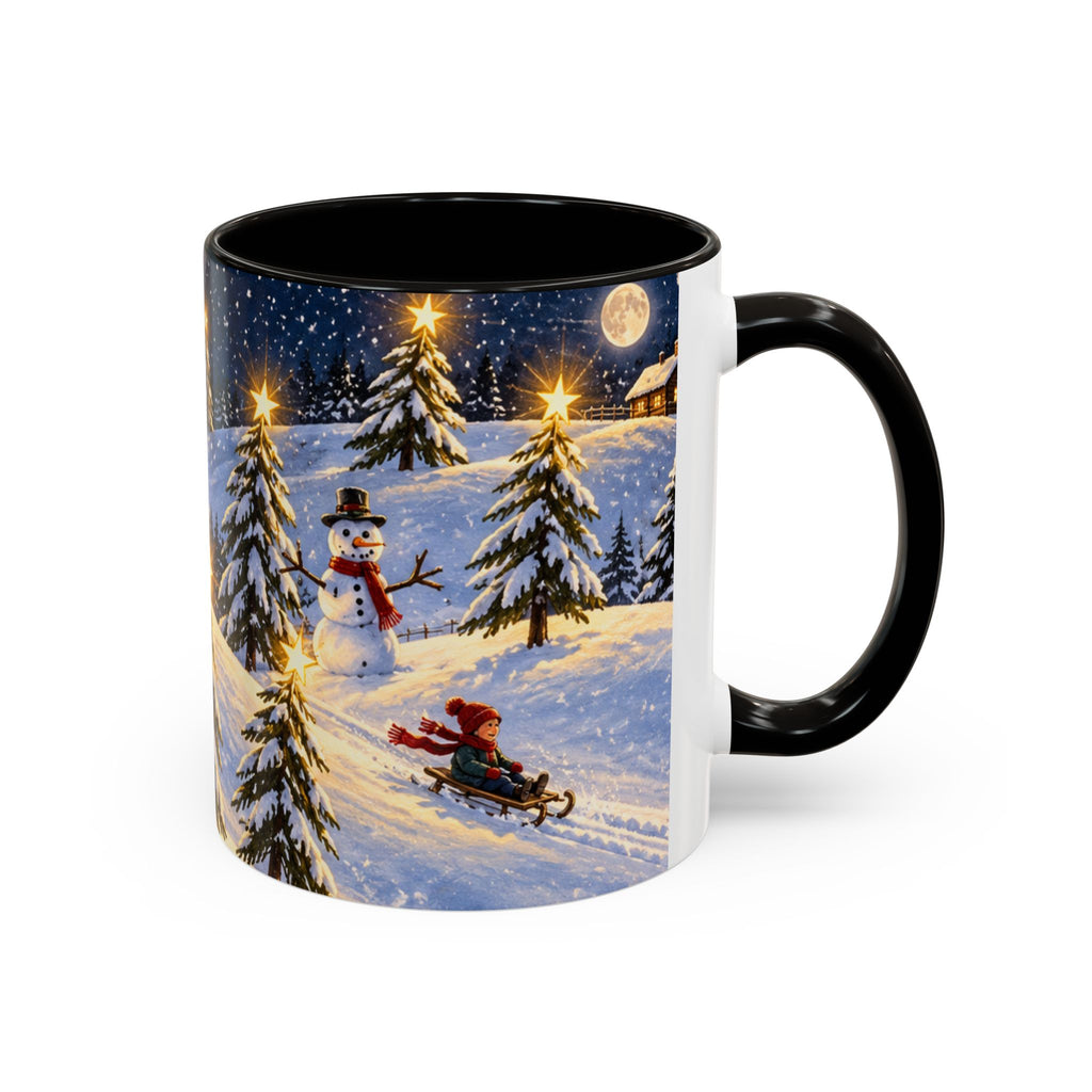 Christmas Snowy Night Mug — Festive Snowman & Sledding Holiday Coffee Cup (11oz, 15oz)