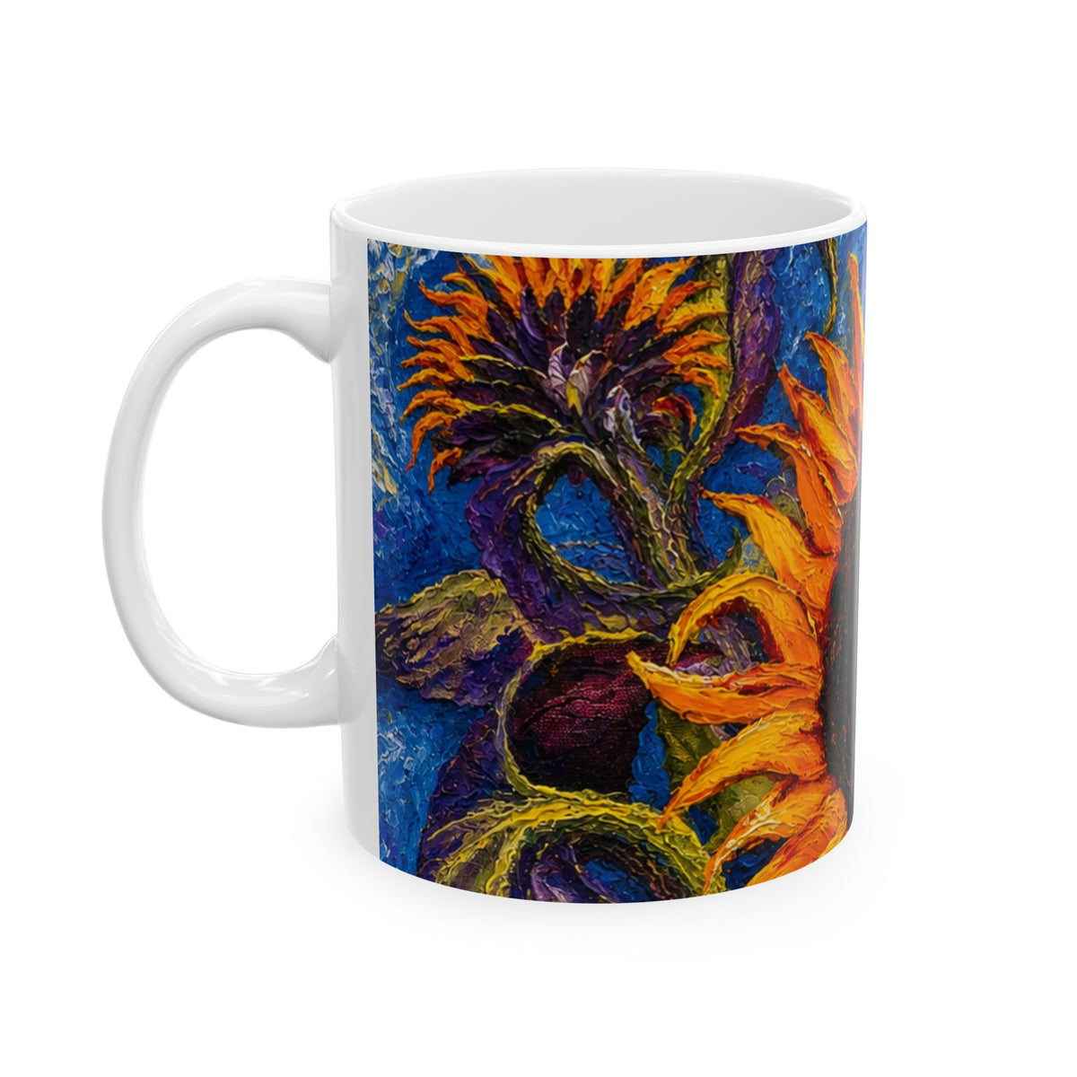 Sunflower Oil-Paint Ceramic Mug (11oz & 15oz) — Bright Floral Coffee Cup