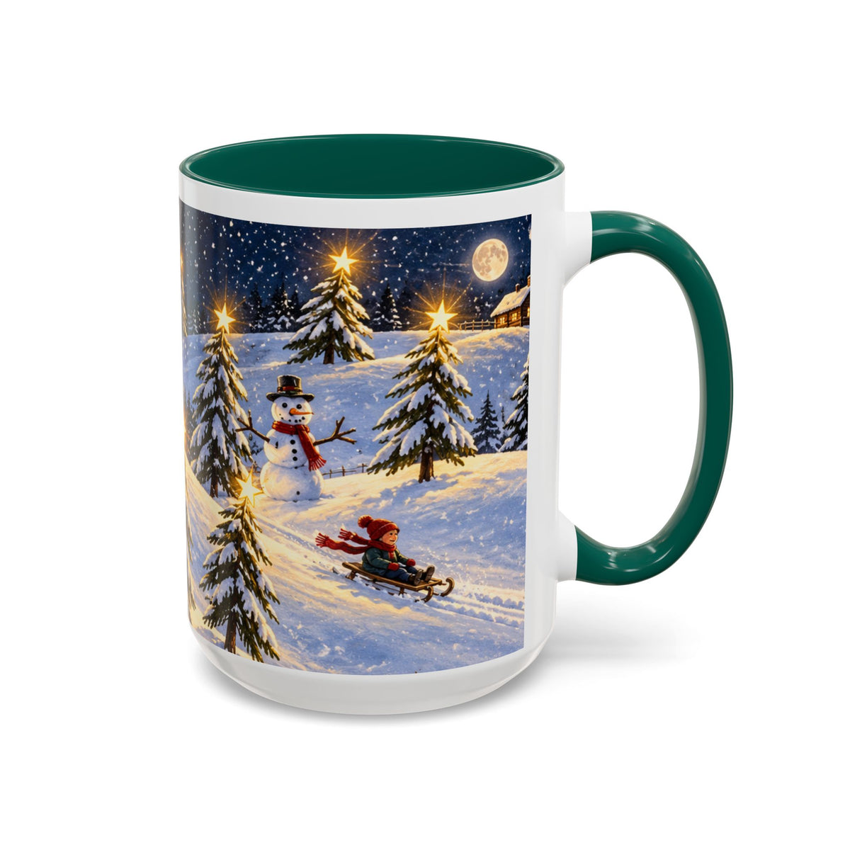 Christmas Snowy Night Mug — Festive Snowman & Sledding Holiday Coffee Cup (11oz, 15oz)