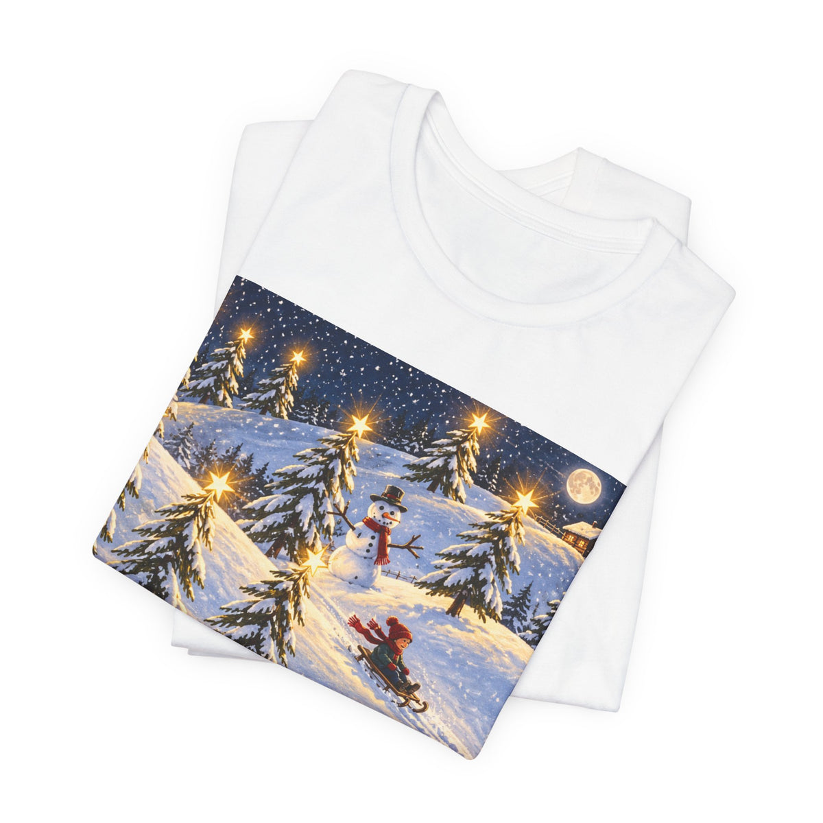 Winter Sleigh Ride T‑Shirt — Snowy Pine Forest Holiday Scene