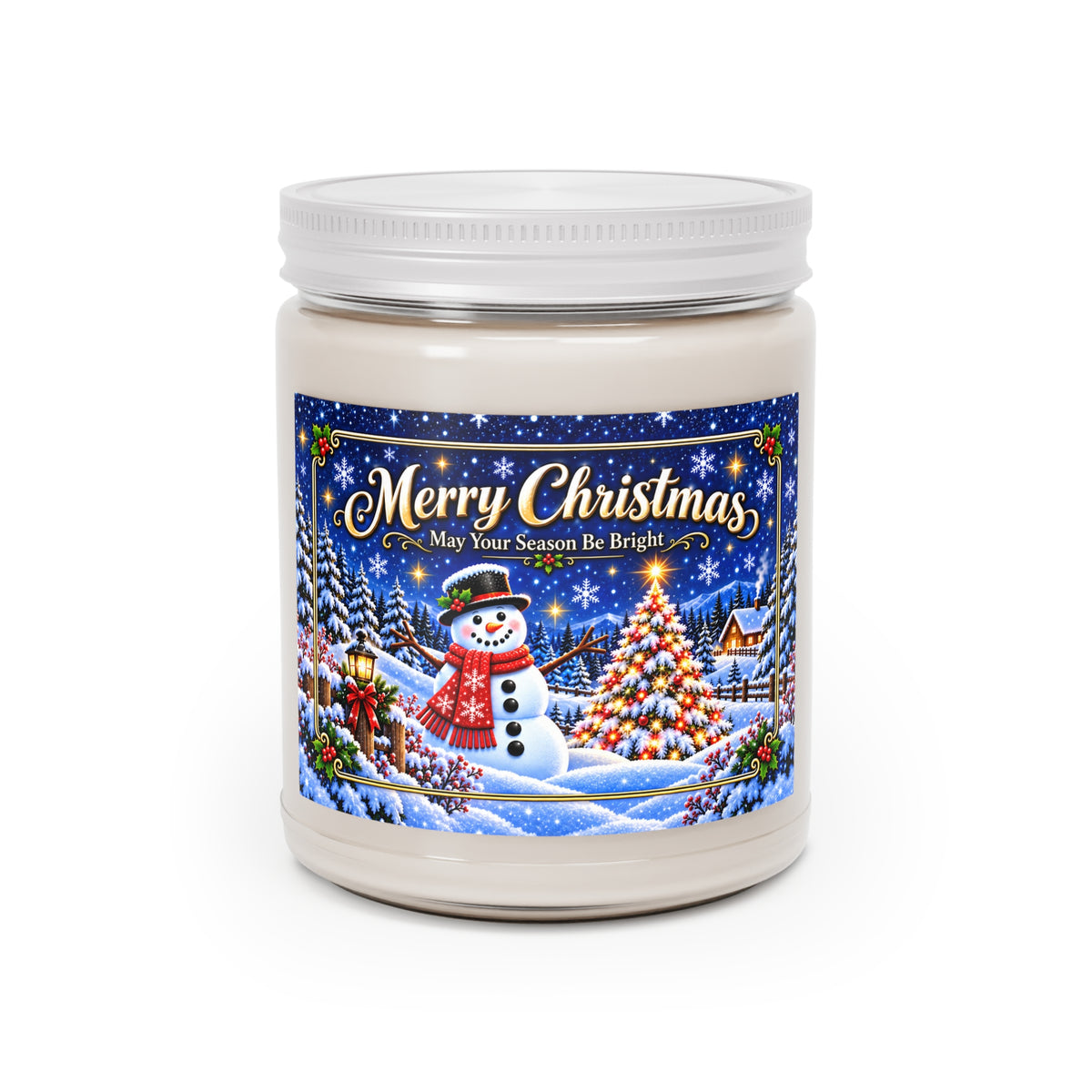 Christmas Snowman Scented Soy Candle 9oz – “Merry Christmas” Holiday Jar Candle