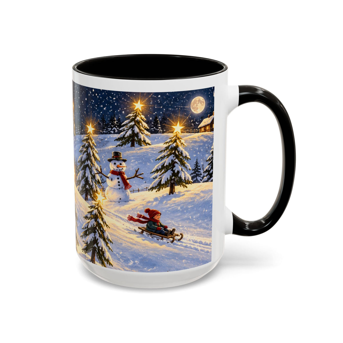 Christmas Snowy Night Mug — Festive Snowman & Sledding Holiday Coffee Cup (11oz, 15oz)