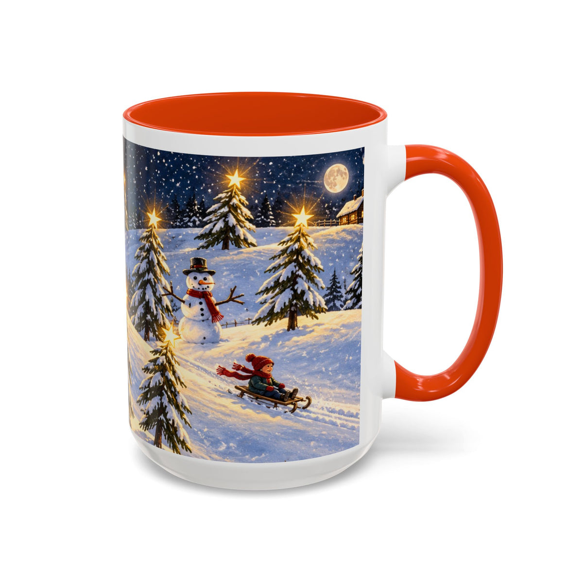 Christmas Snowy Night Mug — Festive Snowman & Sledding Holiday Coffee Cup (11oz, 15oz)