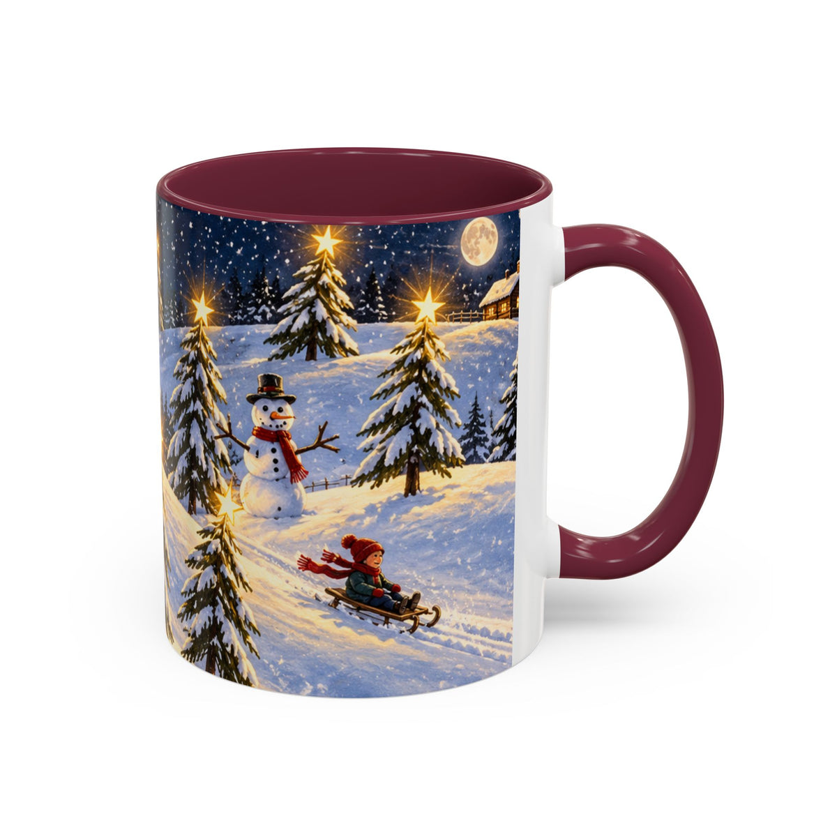 Christmas Snowy Night Mug — Festive Snowman & Sledding Holiday Coffee Cup (11oz, 15oz)