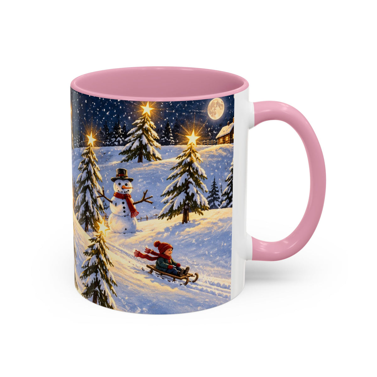 Christmas Snowy Night Mug — Festive Snowman & Sledding Holiday Coffee Cup (11oz, 15oz)