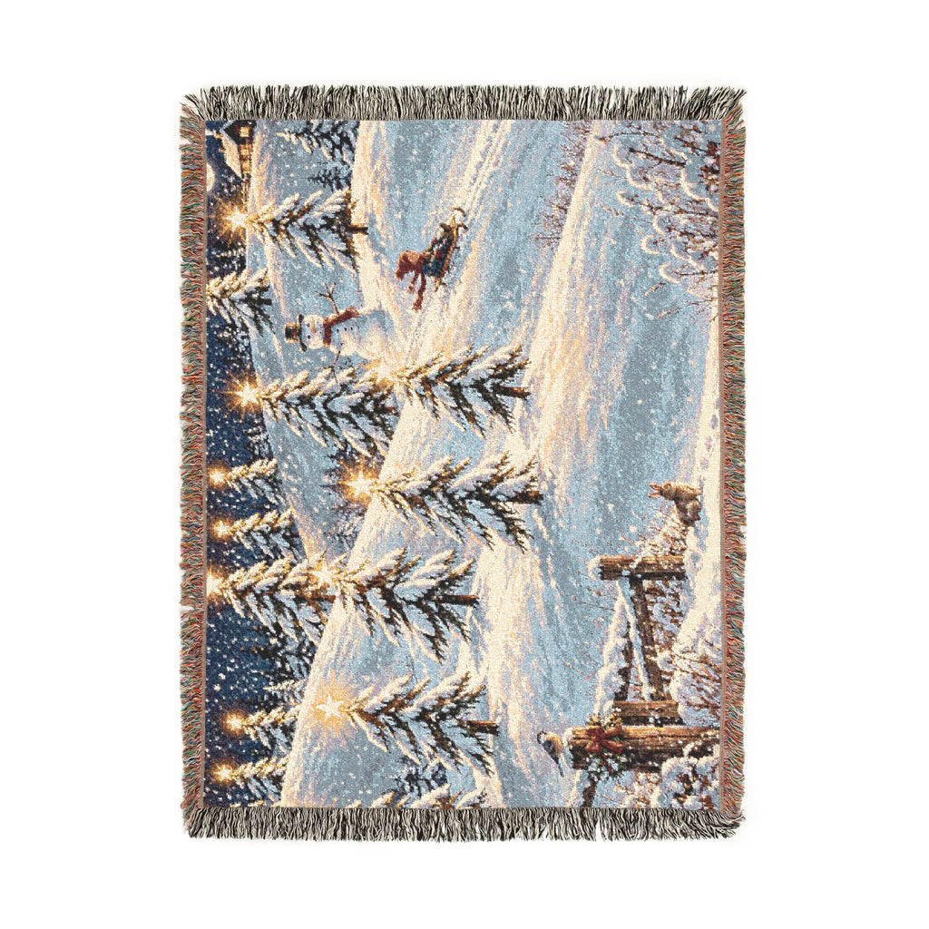 Winter Snowy Hill Woven Blanket — Cozy Holiday Cabin Throw