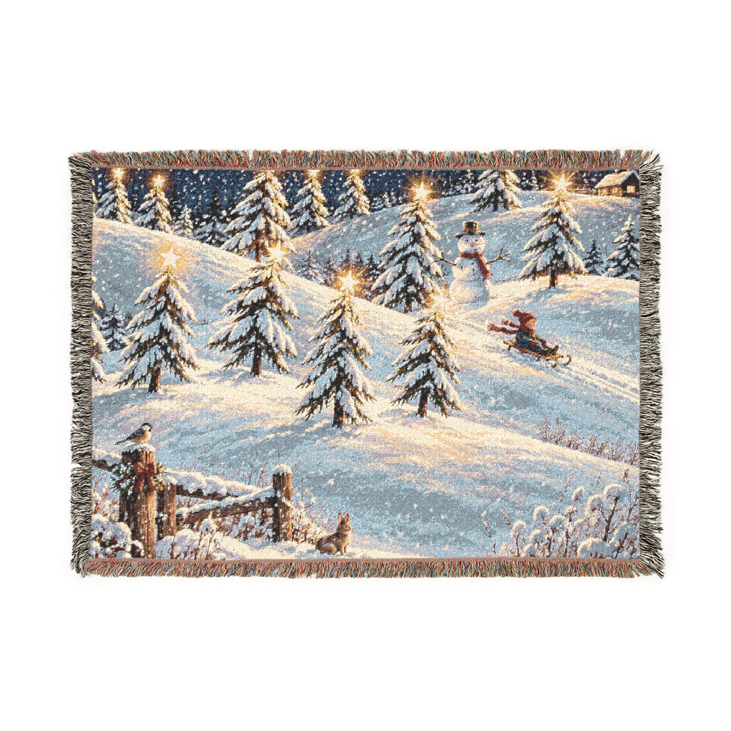 Winter Snowy Hill Woven Blanket — Cozy Holiday Cabin Throw