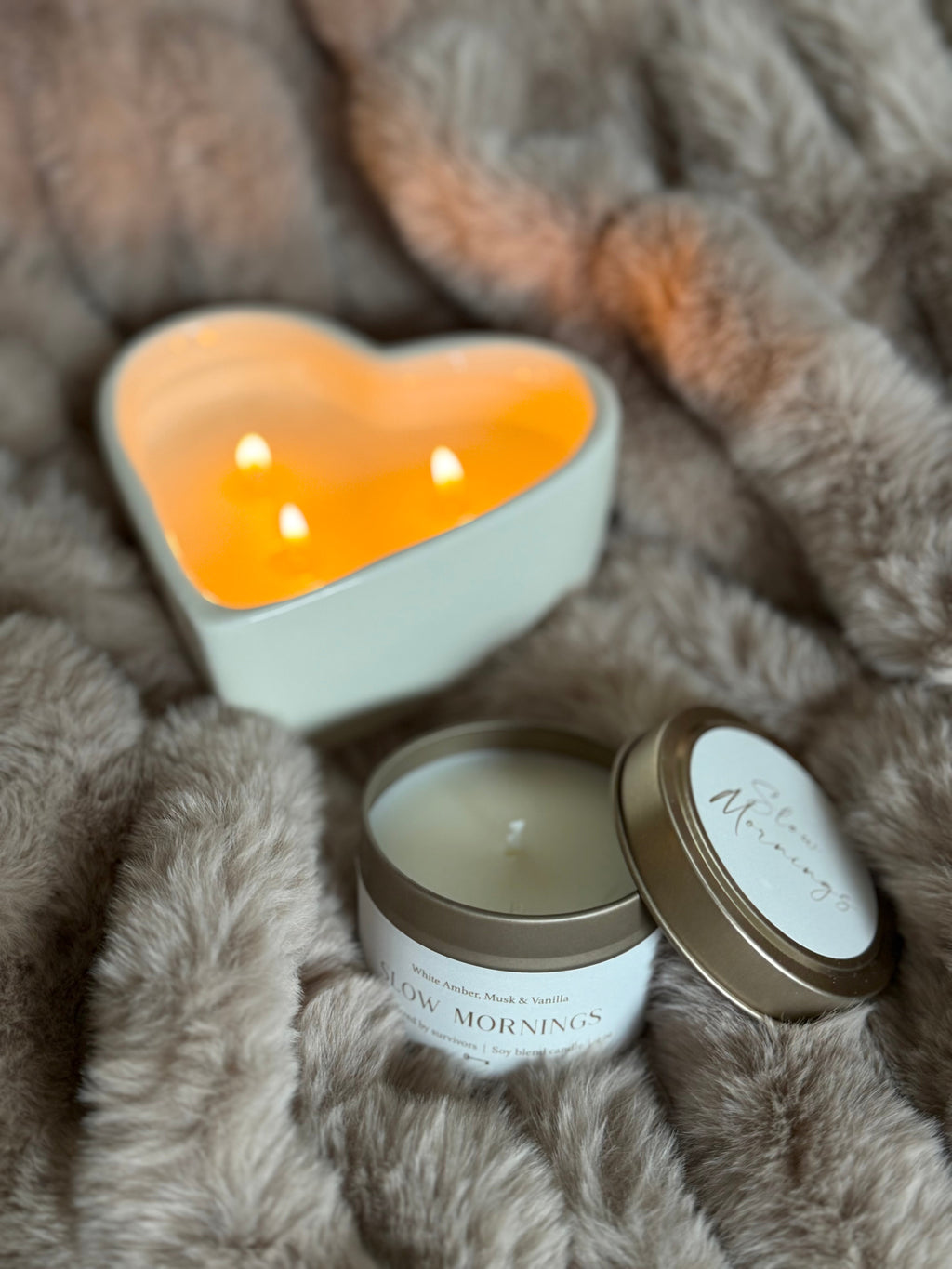 Cream Ceramic Heart Candle