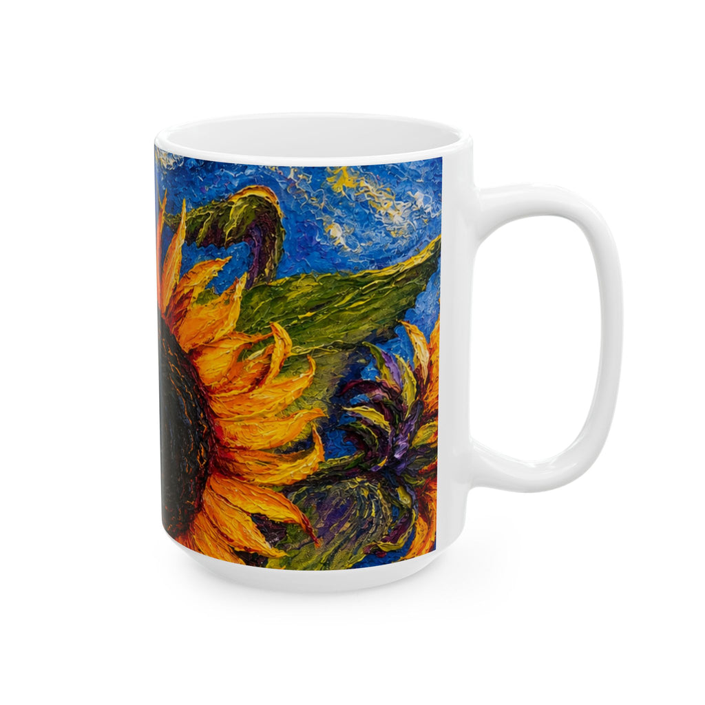 Sunflower Oil-Paint Ceramic Mug (11oz & 15oz) — Bright Floral Coffee Cup