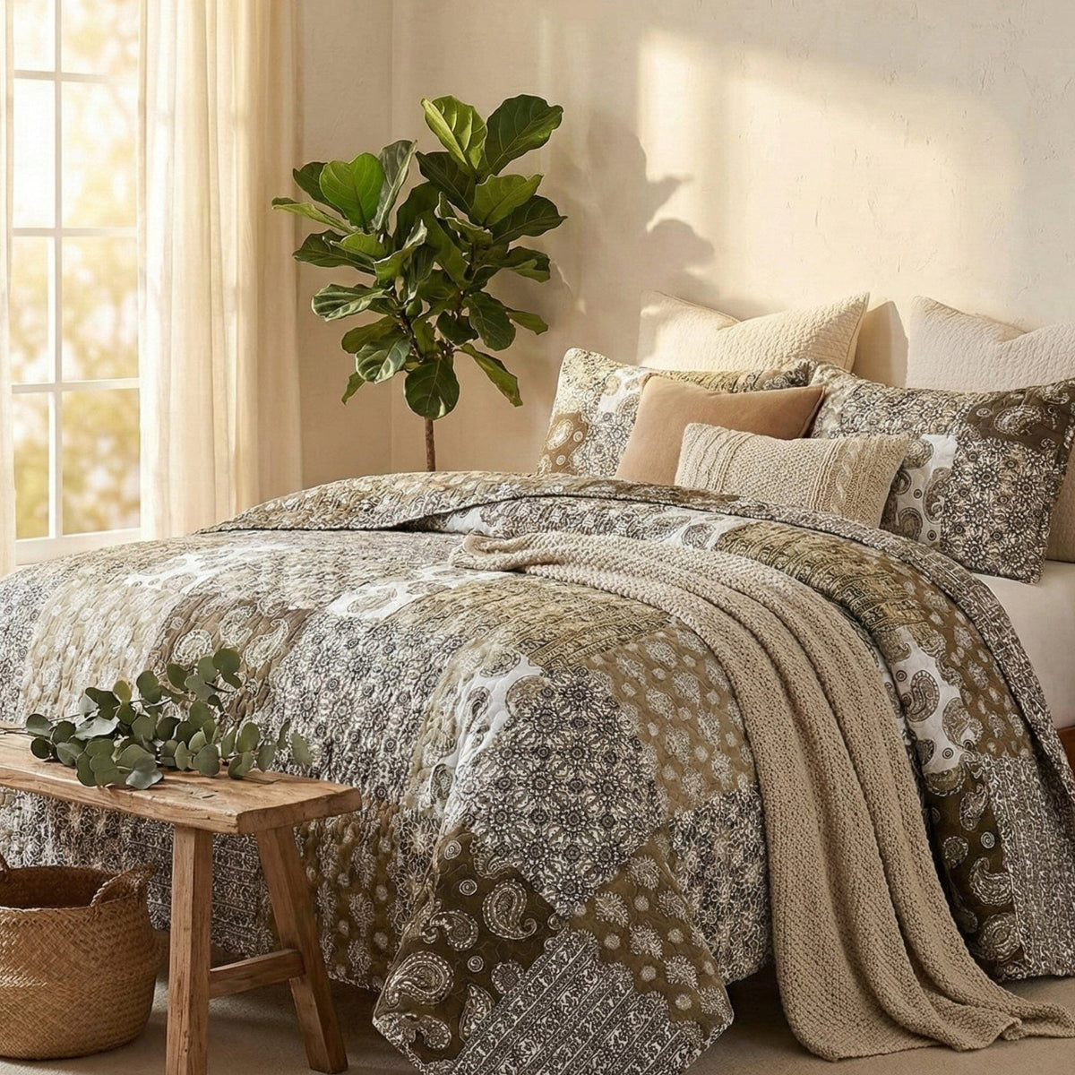 Boho Paisley Patchwork Bedspread Set