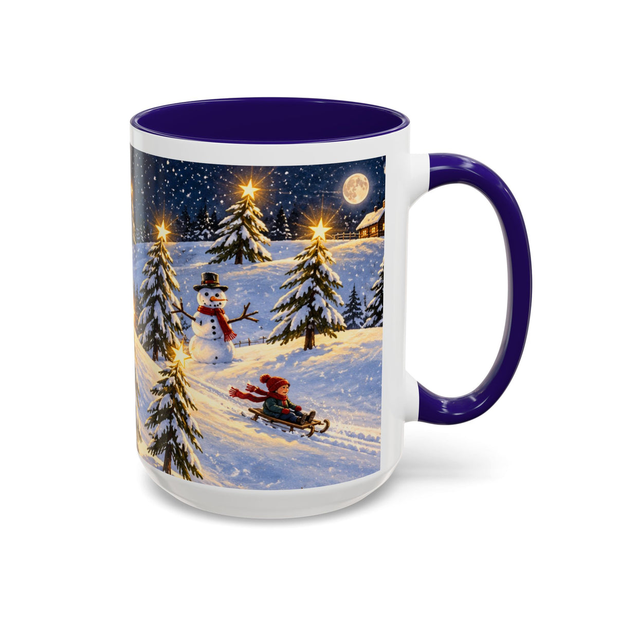 Christmas Snowy Night Mug — Festive Snowman & Sledding Holiday Coffee Cup (11oz, 15oz)
