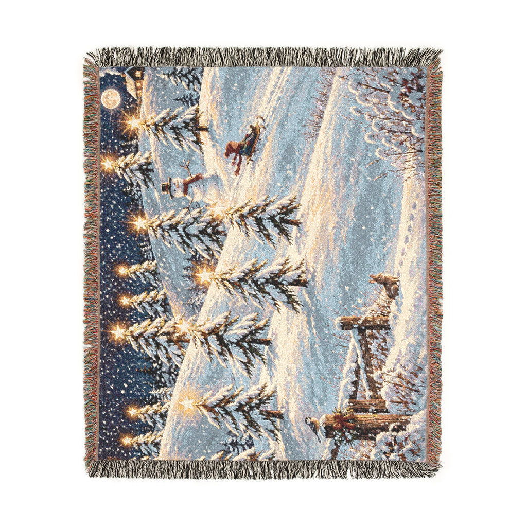 Winter Snowy Hill Woven Blanket — Cozy Holiday Cabin Throw