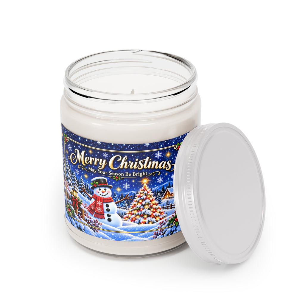 Christmas Snowman Scented Soy Candle 9oz – “Merry Christmas” Holiday Jar Candle