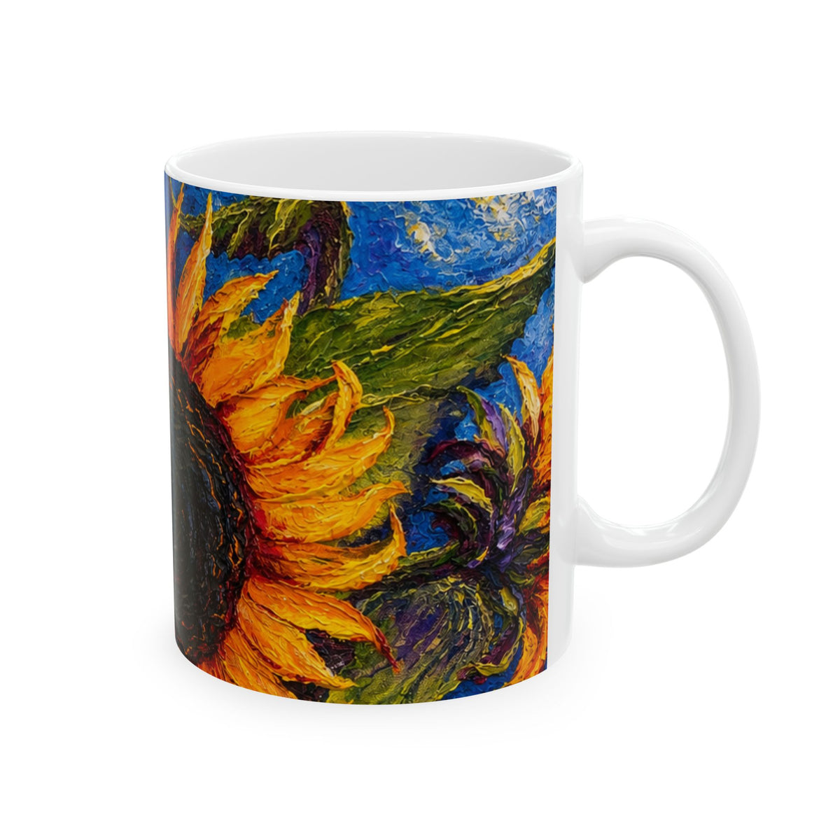 Sunflower Oil-Paint Ceramic Mug (11oz & 15oz) — Bright Floral Coffee Cup
