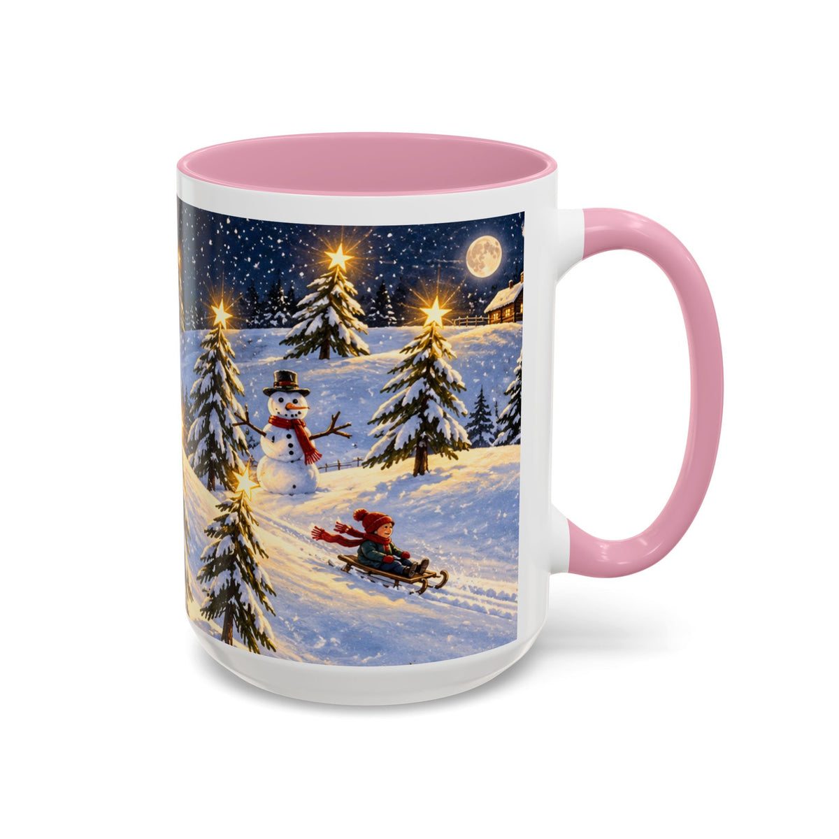 Christmas Snowy Night Mug — Festive Snowman & Sledding Holiday Coffee Cup (11oz, 15oz)