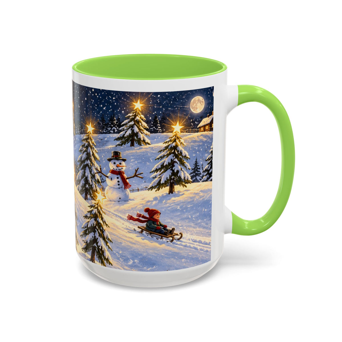 Christmas Snowy Night Mug — Festive Snowman & Sledding Holiday Coffee Cup (11oz, 15oz)