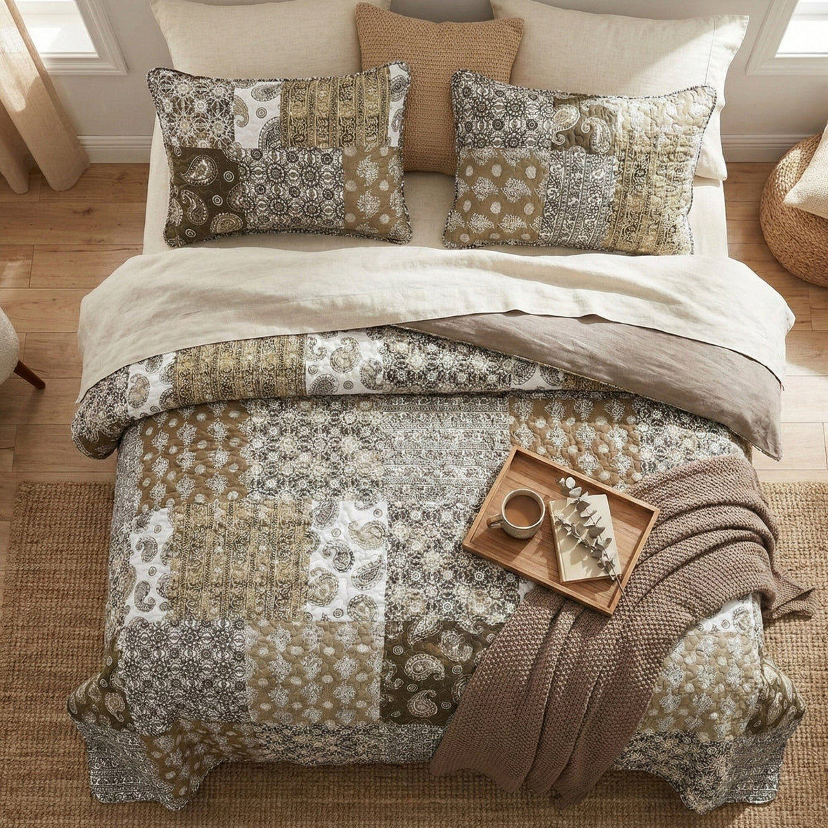 Boho Paisley Patchwork Bedspread Set