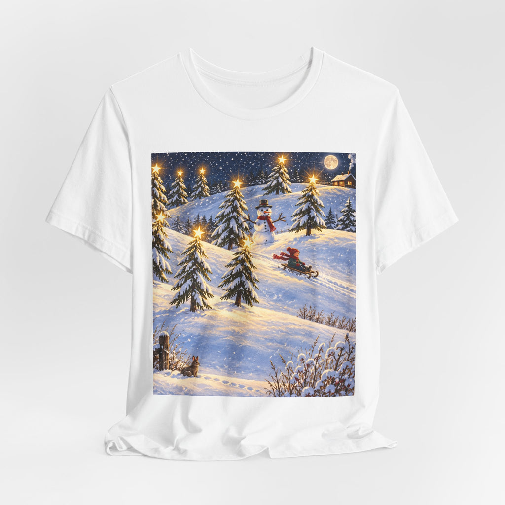 Winter Sleigh Ride T‑Shirt — Snowy Pine Forest Holiday Scene