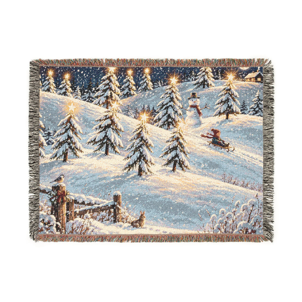 Winter Snowy Hill Woven Blanket — Cozy Holiday Cabin Throw