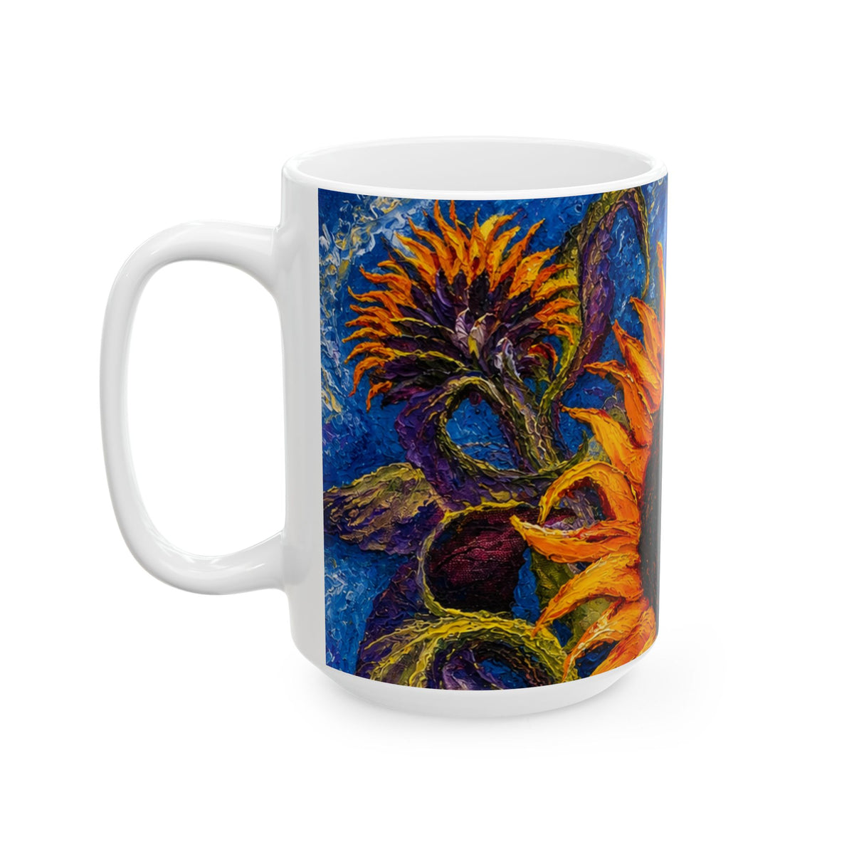 Sunflower Oil-Paint Ceramic Mug (11oz & 15oz) — Bright Floral Coffee Cup