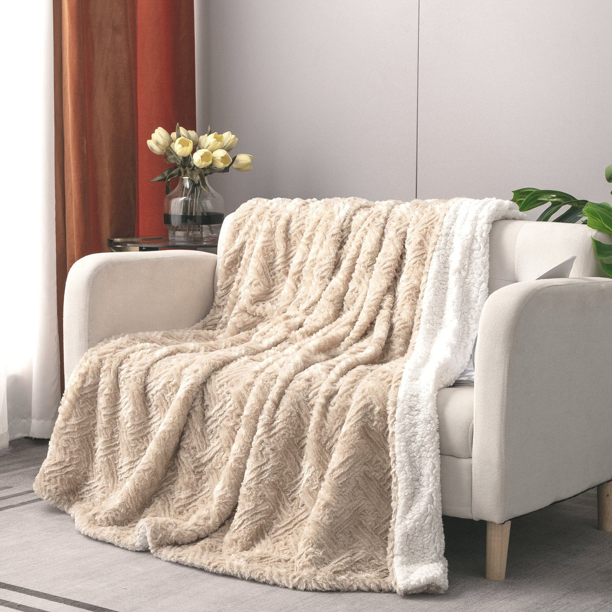 Champagne Ivory Faux Fur Throw Blanket