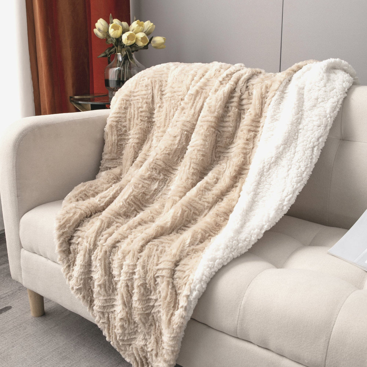 Champagne Ivory Faux Fur Throw Blanket