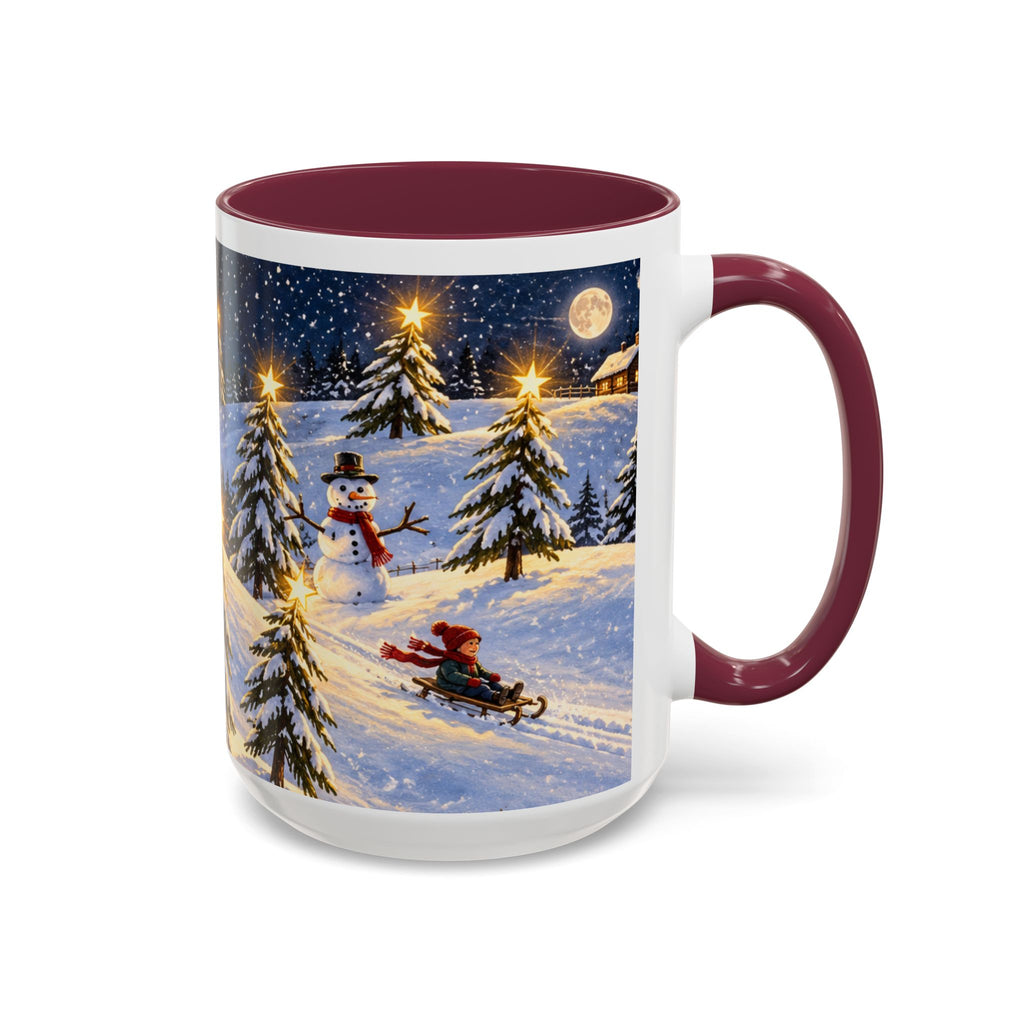 Christmas Snowy Night Mug — Festive Snowman & Sledding Holiday Coffee Cup (11oz, 15oz)