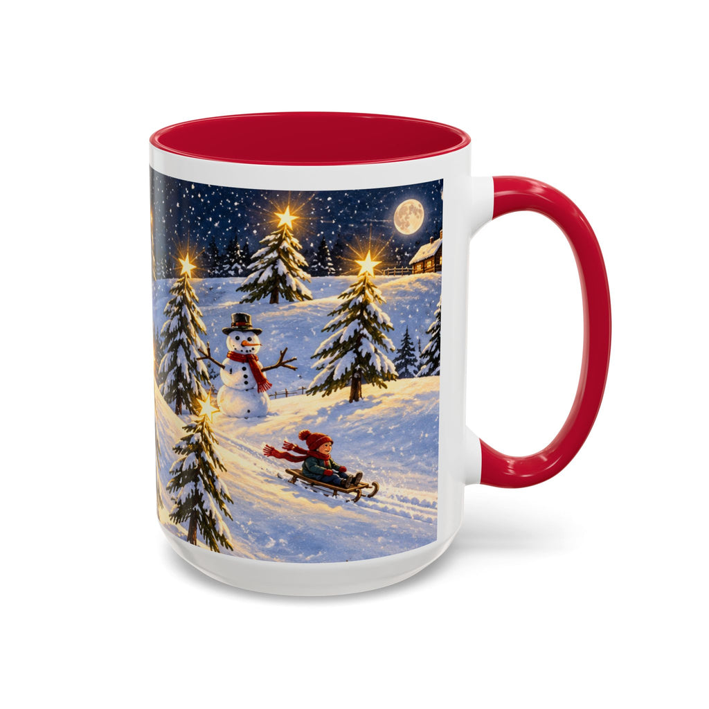 Christmas Snowy Night Mug — Festive Snowman & Sledding Holiday Coffee Cup (11oz, 15oz)