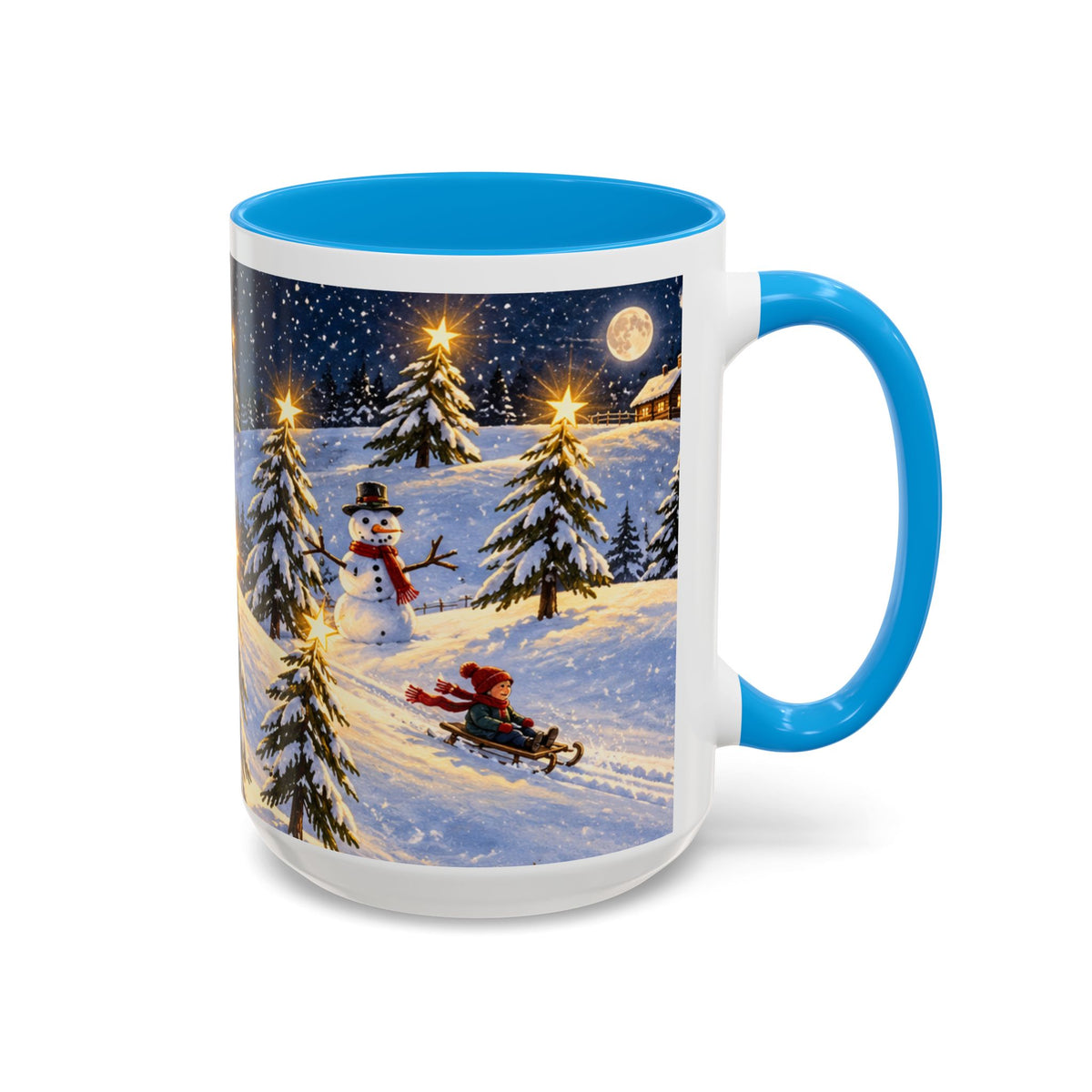 Christmas Snowy Night Mug — Festive Snowman & Sledding Holiday Coffee Cup (11oz, 15oz)