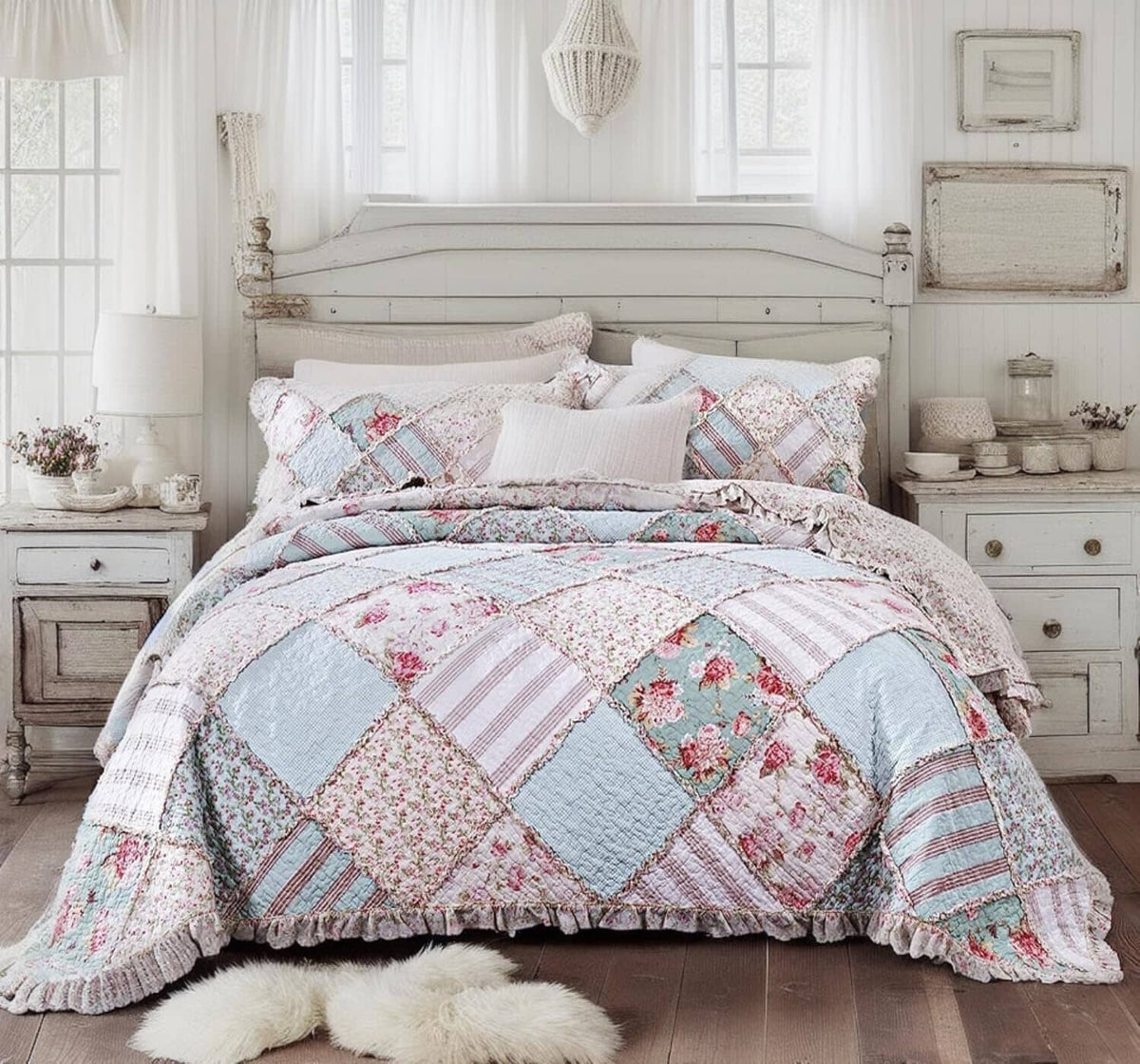 Hint of Mint Patchwork Quilt Set