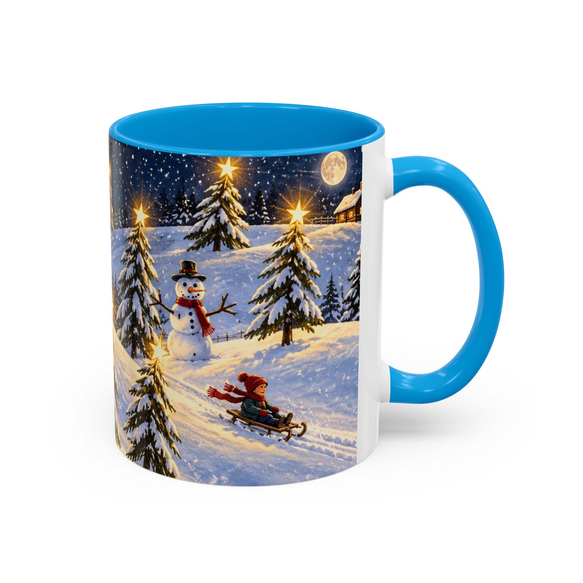 Christmas Snowy Night Mug — Festive Snowman & Sledding Holiday Coffee Cup (11oz, 15oz)