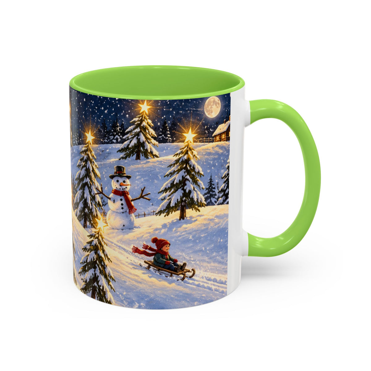 Christmas Snowy Night Mug — Festive Snowman & Sledding Holiday Coffee Cup (11oz, 15oz)