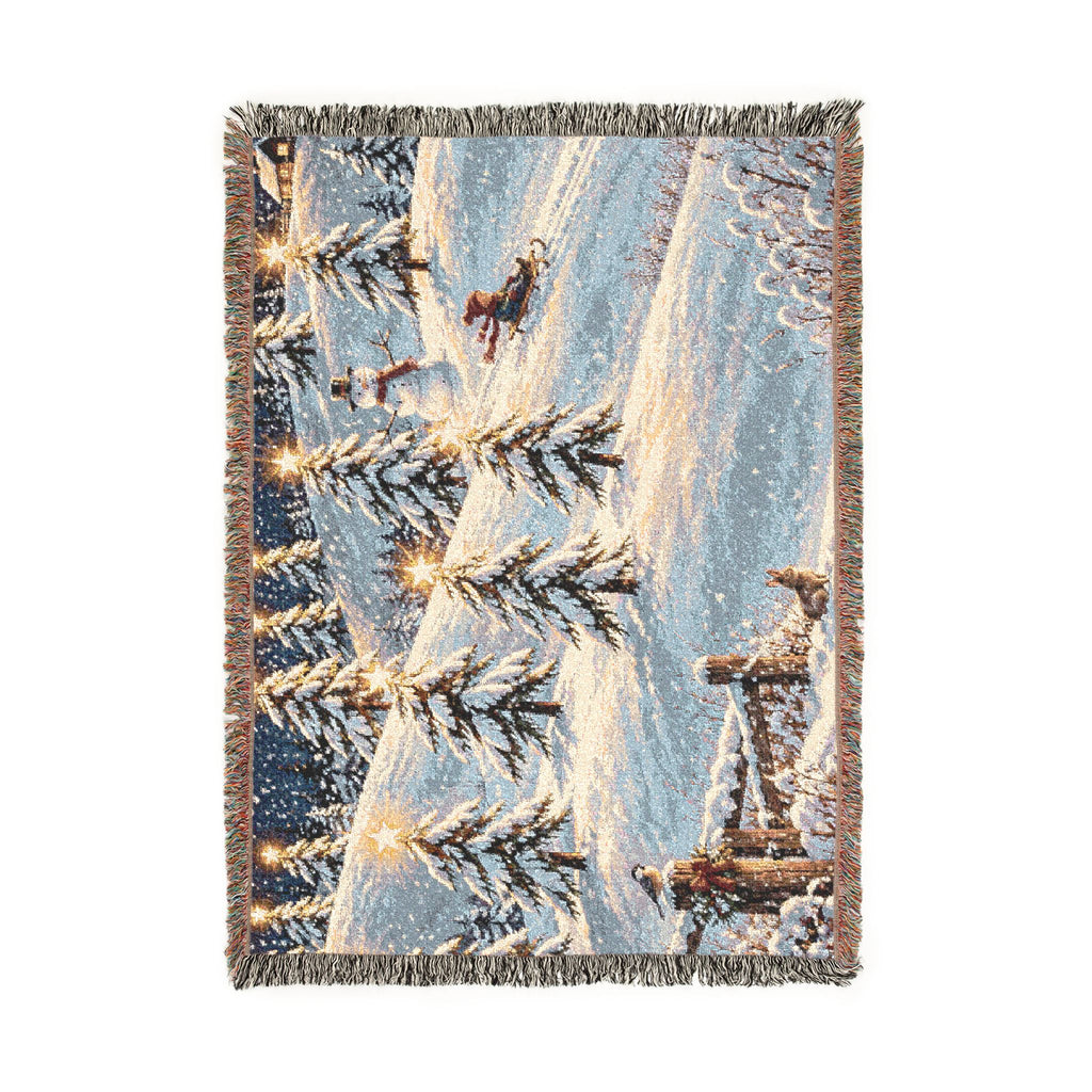 Winter Snowy Hill Woven Blanket — Cozy Holiday Cabin Throw