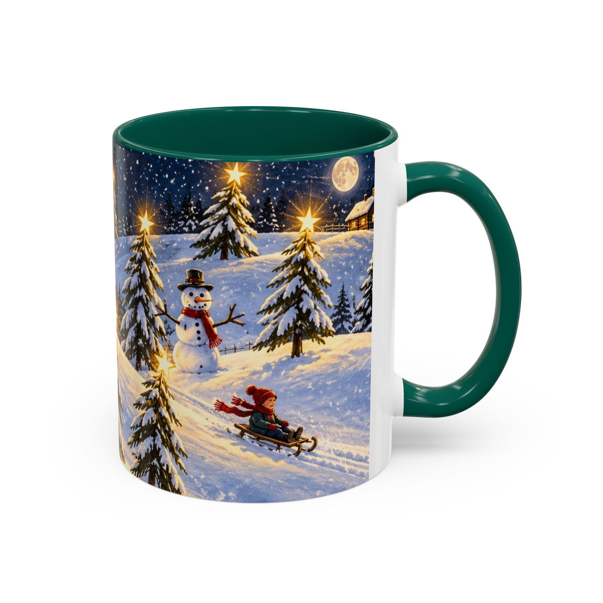 Christmas Snowy Night Mug — Festive Snowman & Sledding Holiday Coffee Cup (11oz, 15oz)