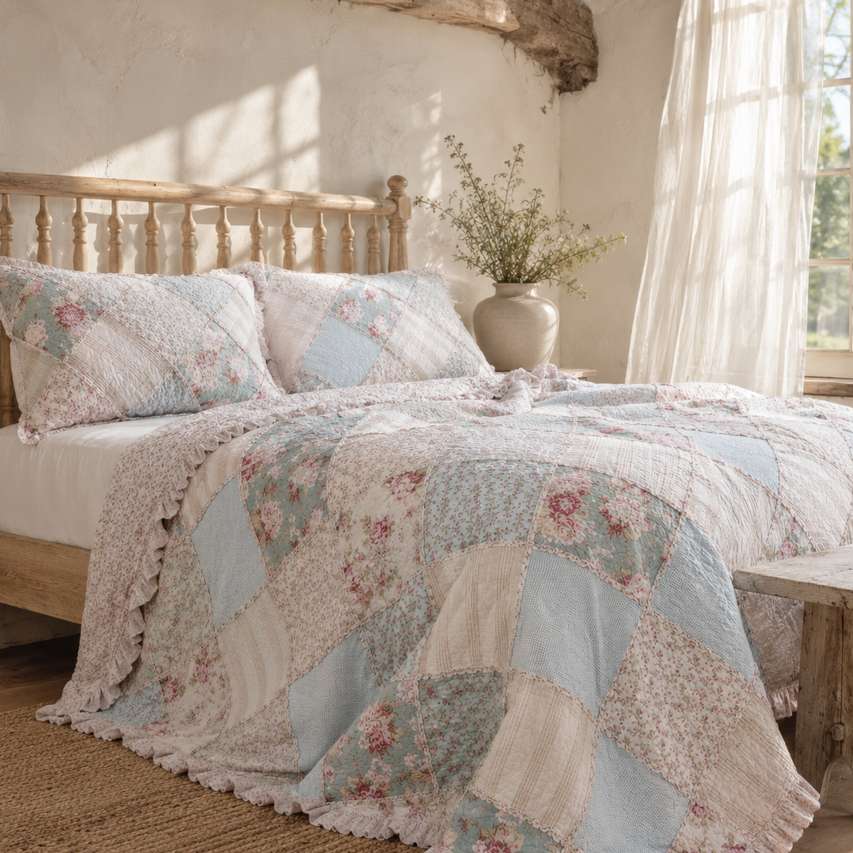 Hint of Mint Patchwork Quilt Set