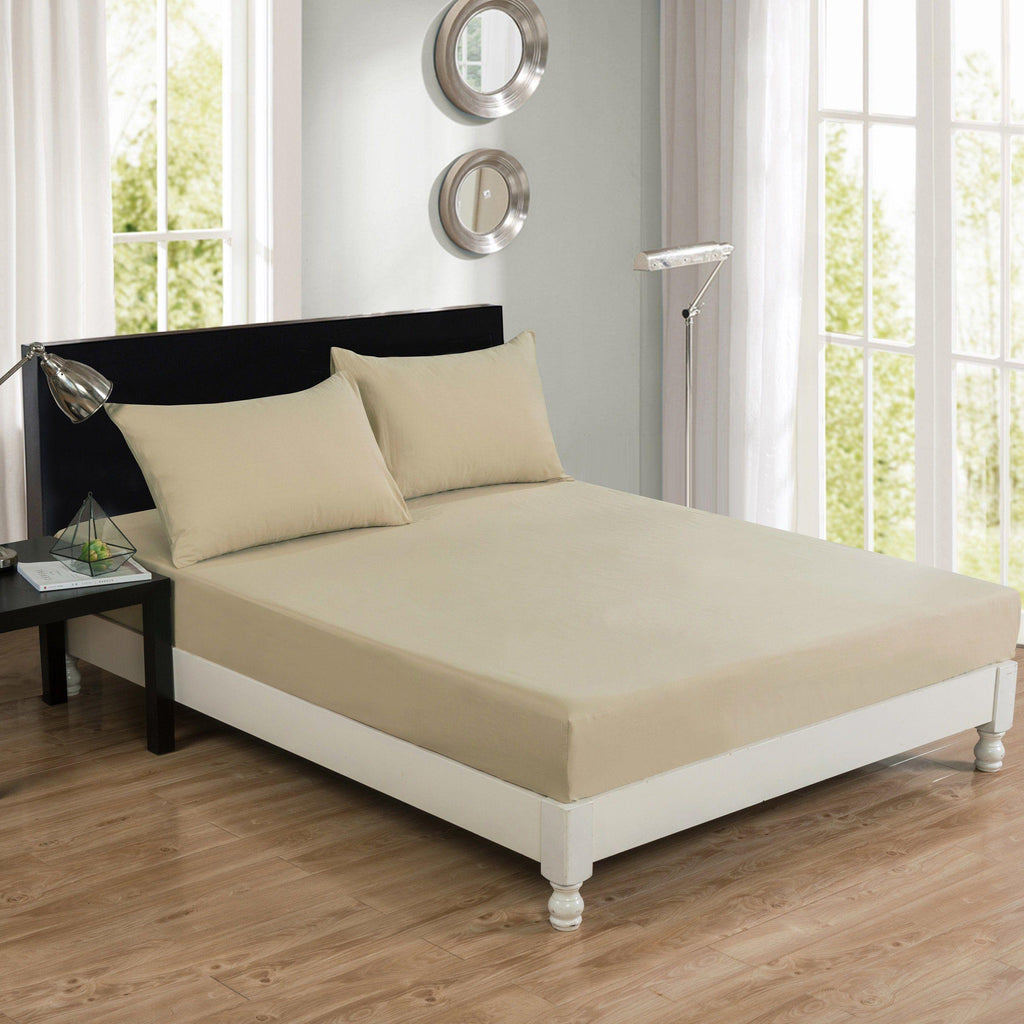 Sandy Beige Fitted Sheet & Pillowcase Set