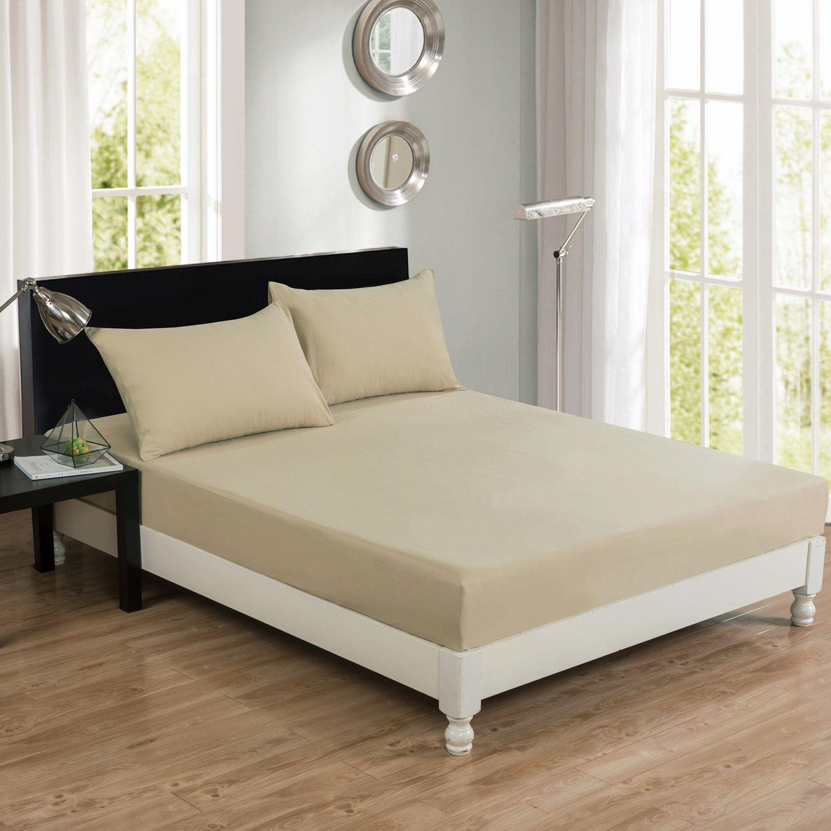 Sandy Beige Fitted Sheet & Pillowcase Set