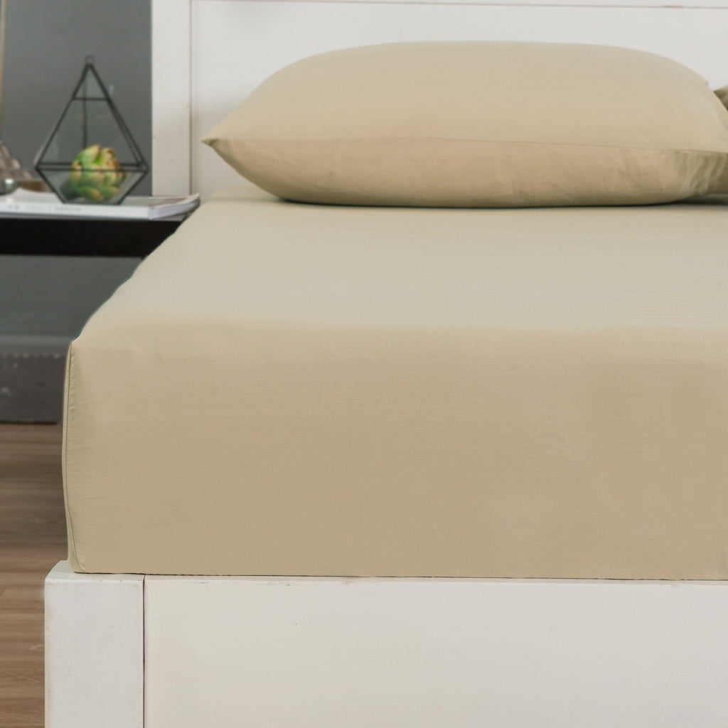 Sandy Beige Fitted Sheet & Pillowcase Set