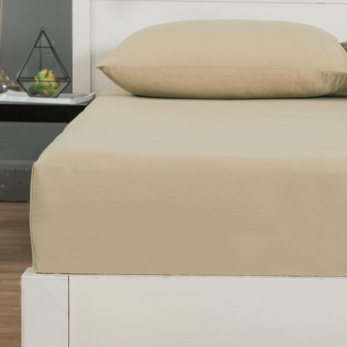 Sandy Beige Fitted Sheet & Pillowcase Set